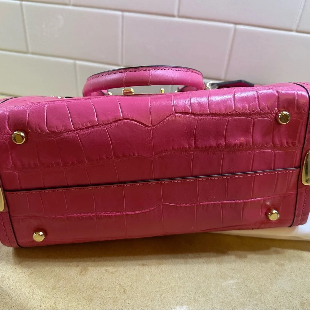 NWT Coach Swagger 27 Dahlia Pink Croc-Embossed crossbody purse/satchel. - Picture 9 of 12